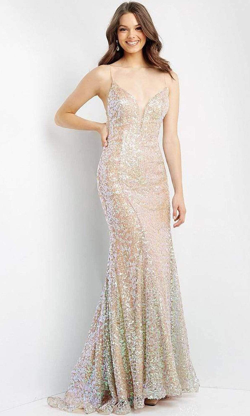 Image of JVN by Jovani JVN07594 - Iridescent Sequined Sexy Dress