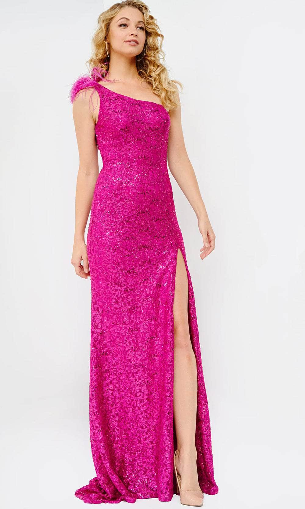 Image of JVN by Jovani JVN08175 - Asymmetric Sequin Lace Prom Gown