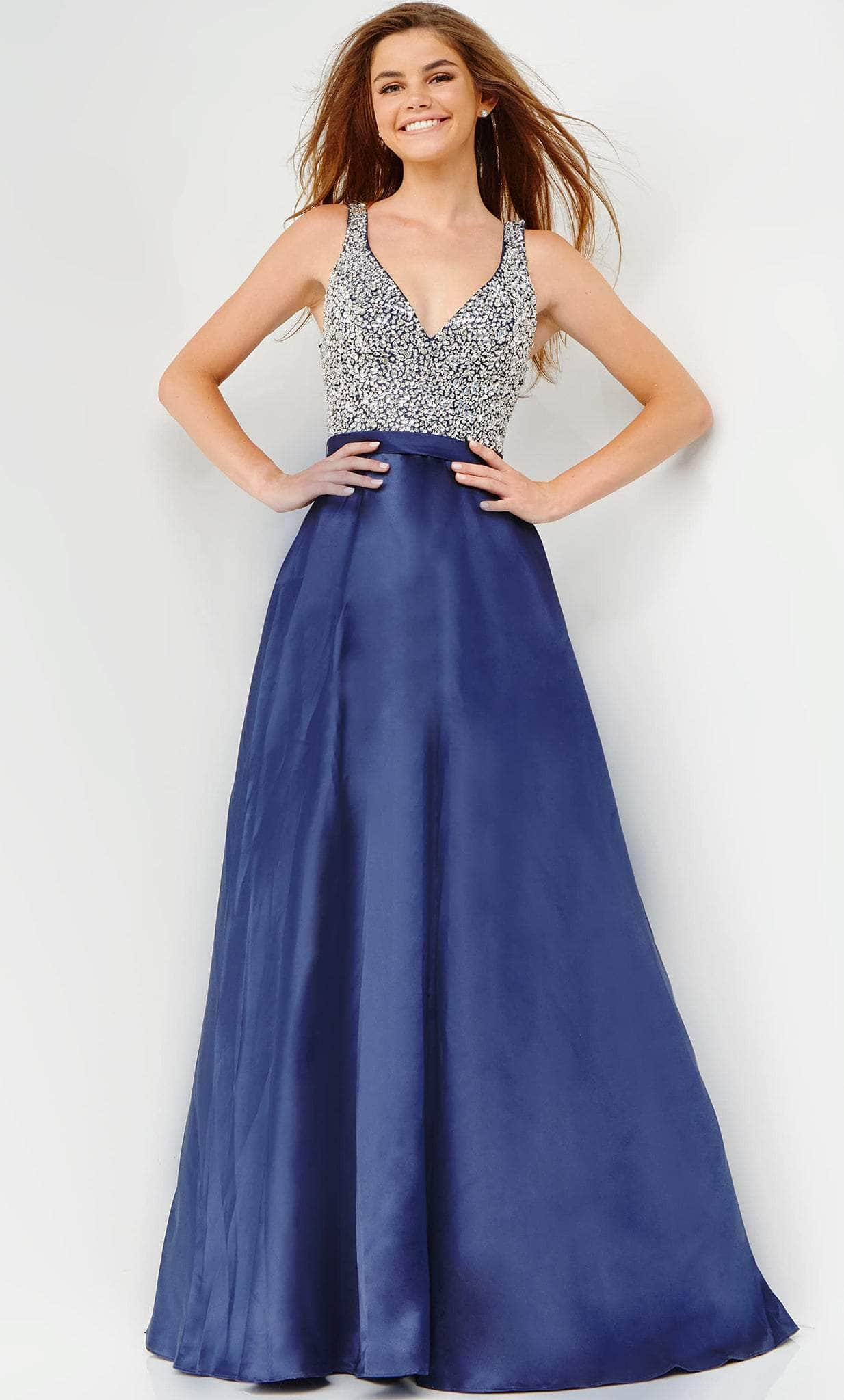 Image of JVN by Jovani JVN08473 - Beaded Deep V-Neck Prom Gown