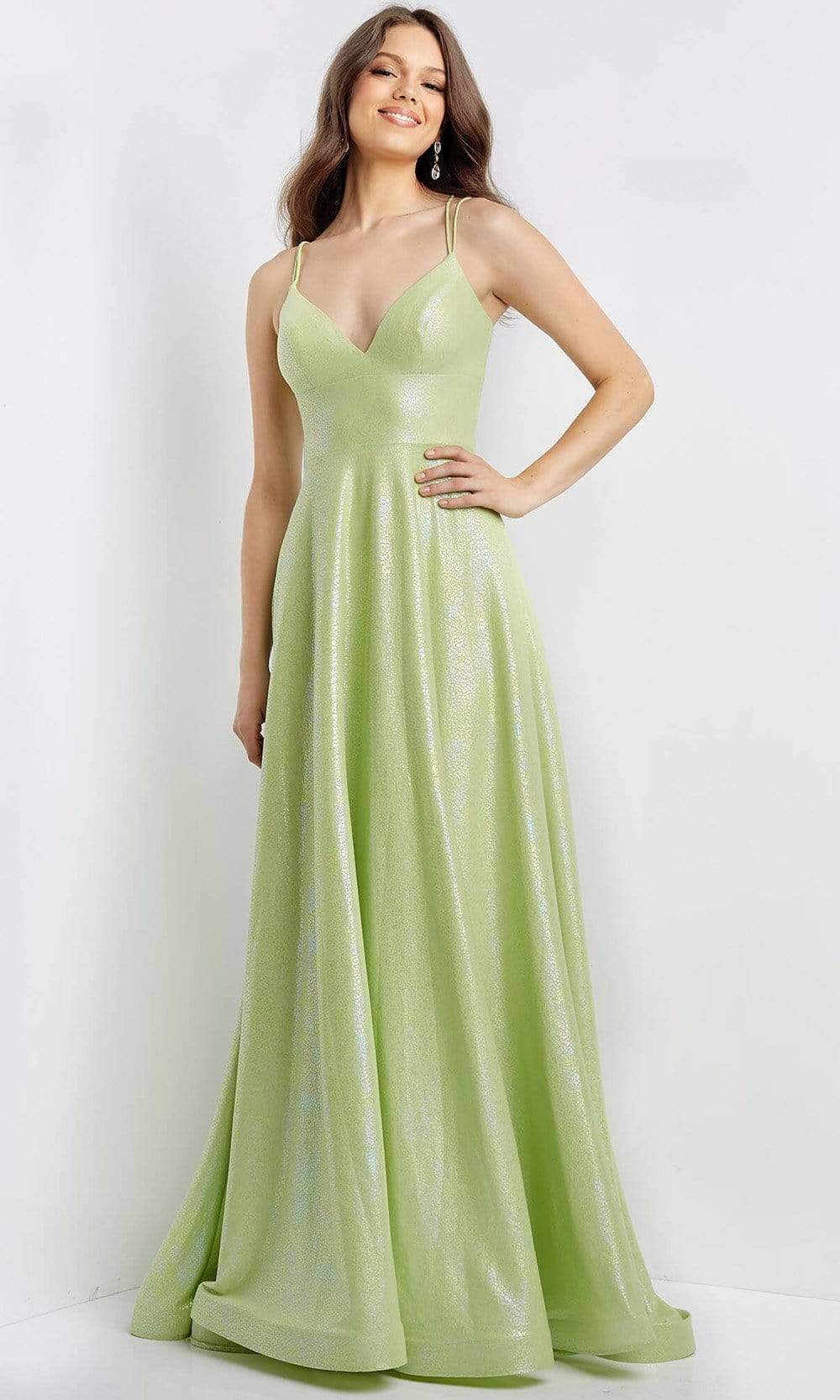 Image of JVN by Jovani - JVN08490 V-Neck Back Cutout A-Line Dress