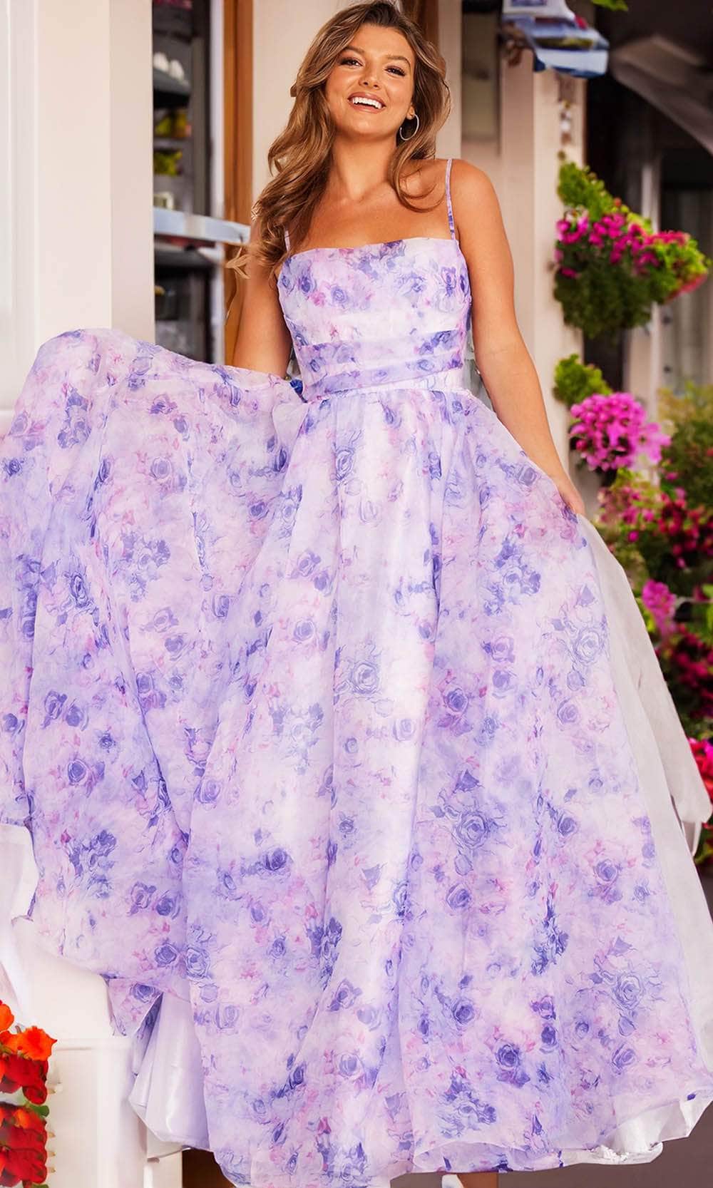 Image of JVN by Jovani JVN38609 - Floral Print A-Line Prom Gown