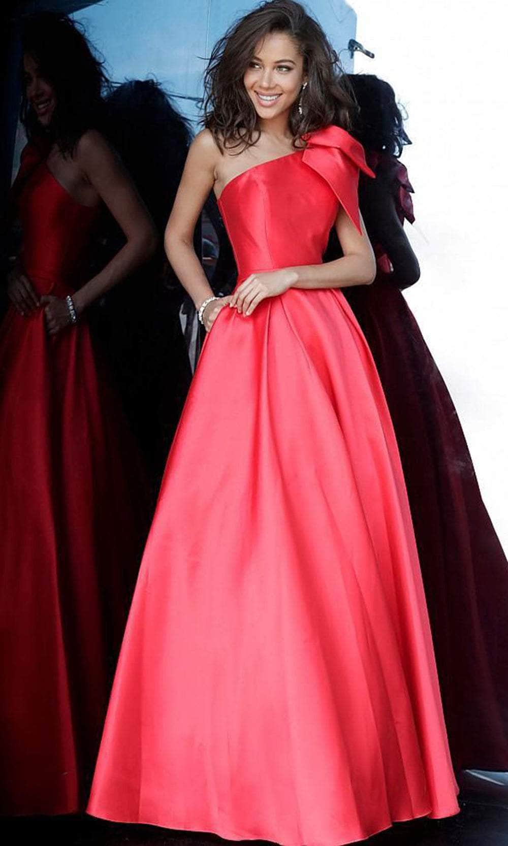 Image of JVN by Jovani - JVN4355 Bow Accented One Shoulder Ballgown