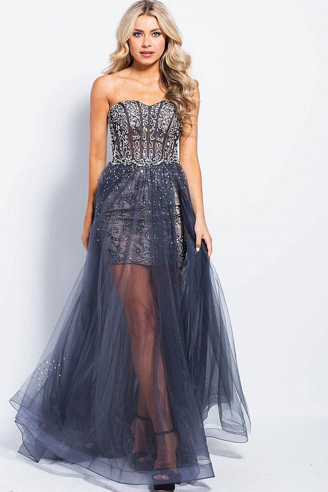 Image of JVN by Jovani - JVN55886 Strapless Embellished Sweetheart A-line Dress