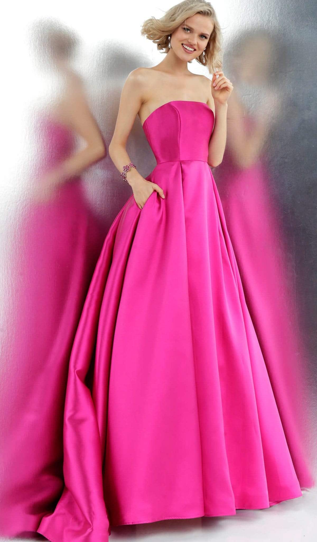 Image of JVN by Jovani - JVN62633 Chic Strapless Pleated Ballgown With Train