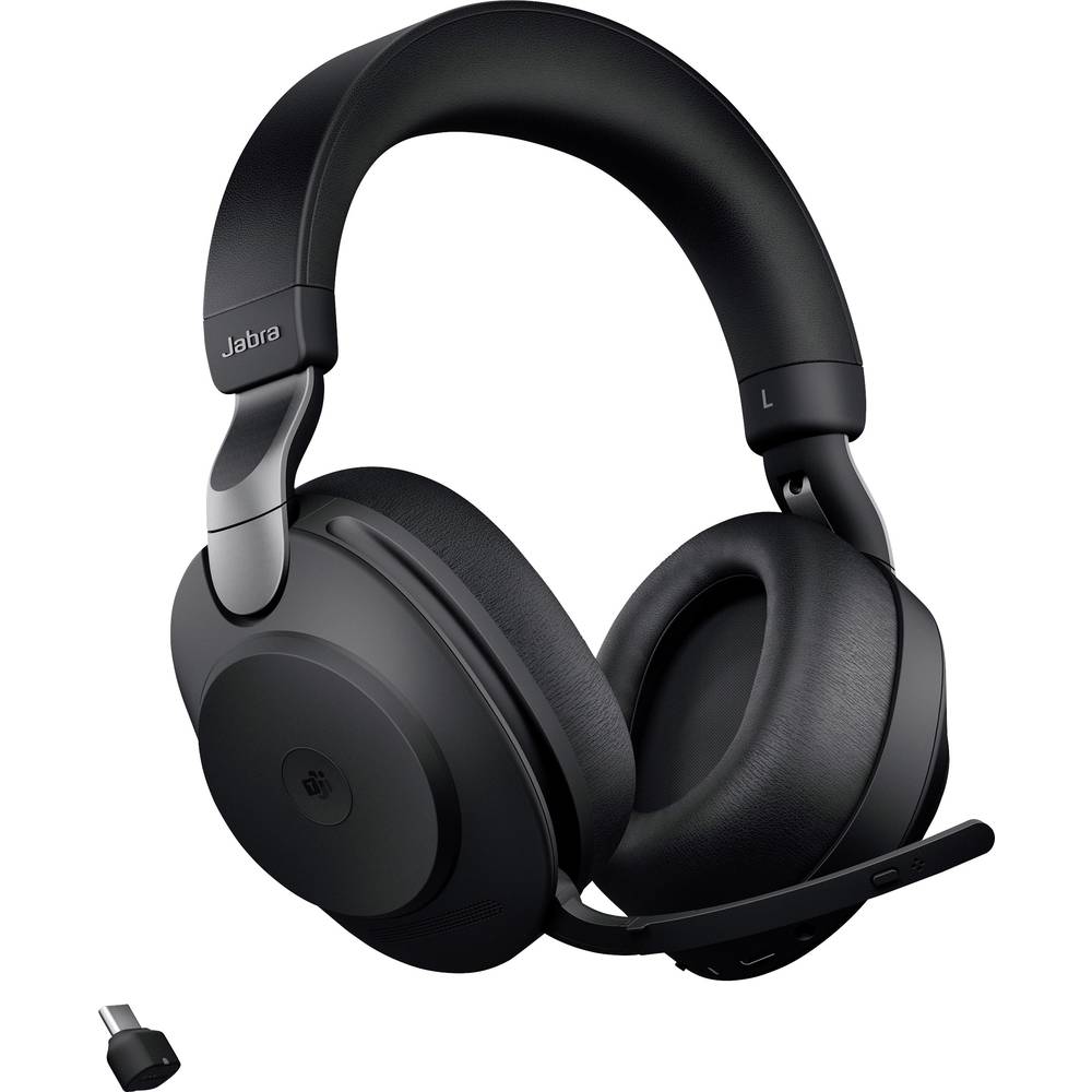 Image of Jabra Evolve2 85 MS Phone Over-ear headset BluetoothÂ® (1075101) Corded (1075100) Stereo Black Microphone noise