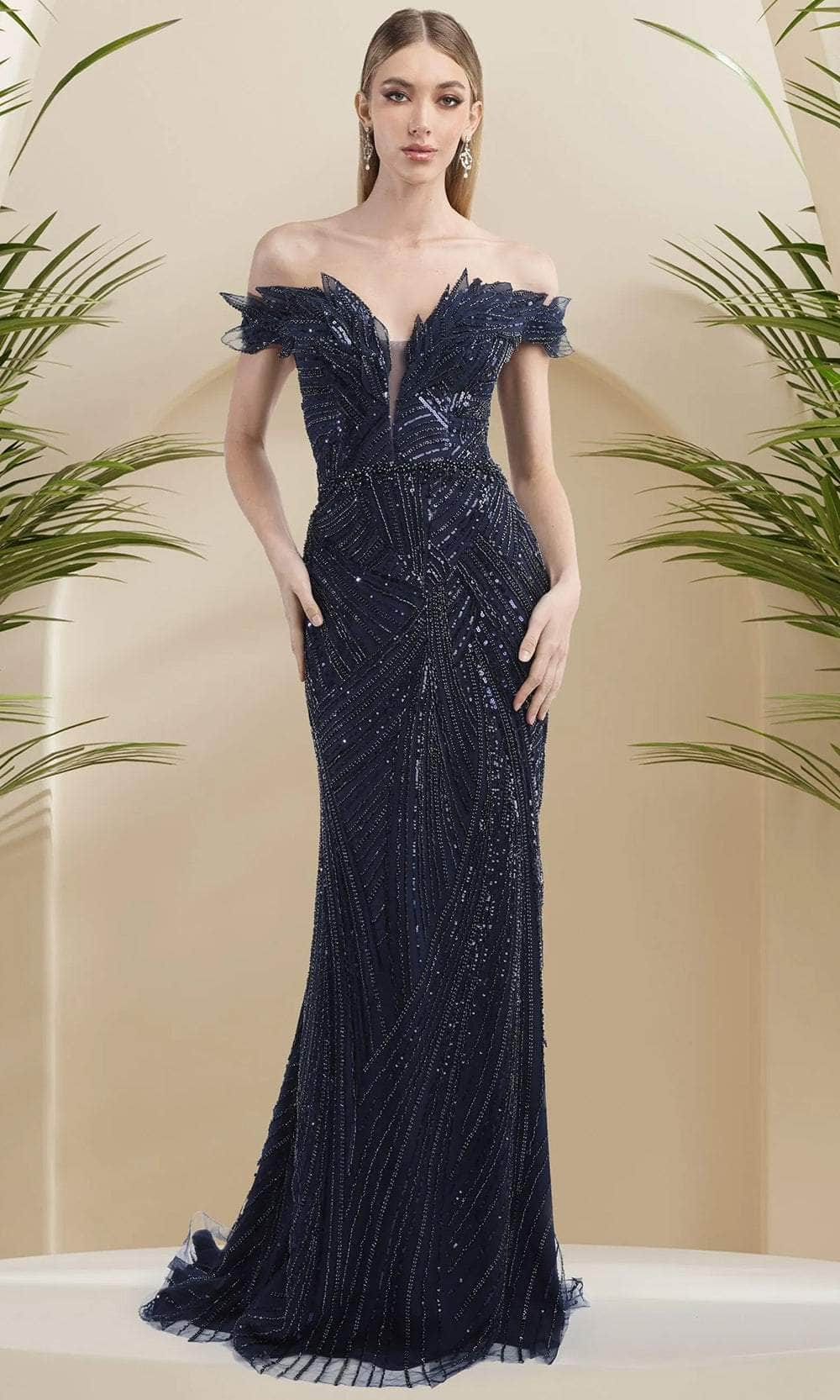 Image of Janique 16160 - Beaded Illusion Neckline Gown