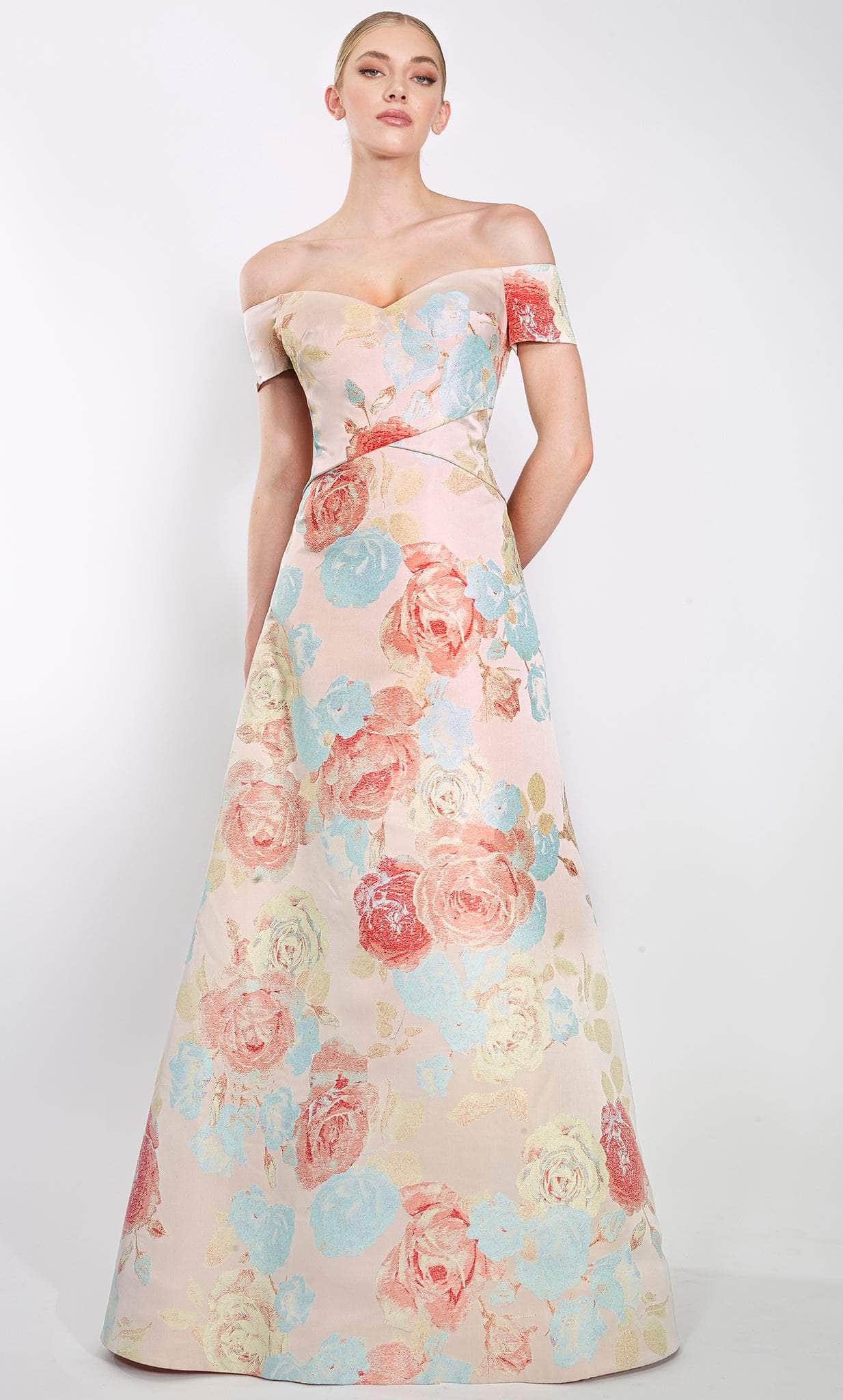 Image of Janique 9621 - Floral Off Shoulder Evening Gown