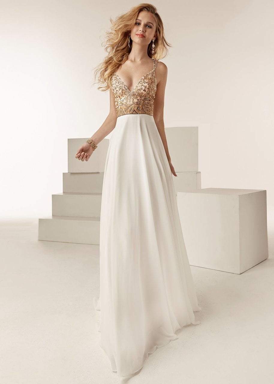 Image of Jasz Couture - 6221 Paisley Embellished Bodice Chiffon A-Line Gown