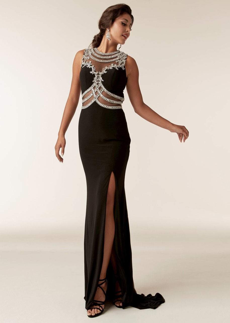 Image of Jasz Couture - 6288 Jewel Neck Stone Embellished Gown with Slit