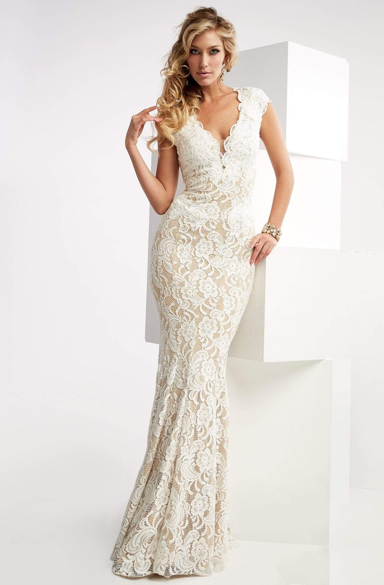 Image of Jasz Couture - V-Neck Floral Lace Evening Gown 6025