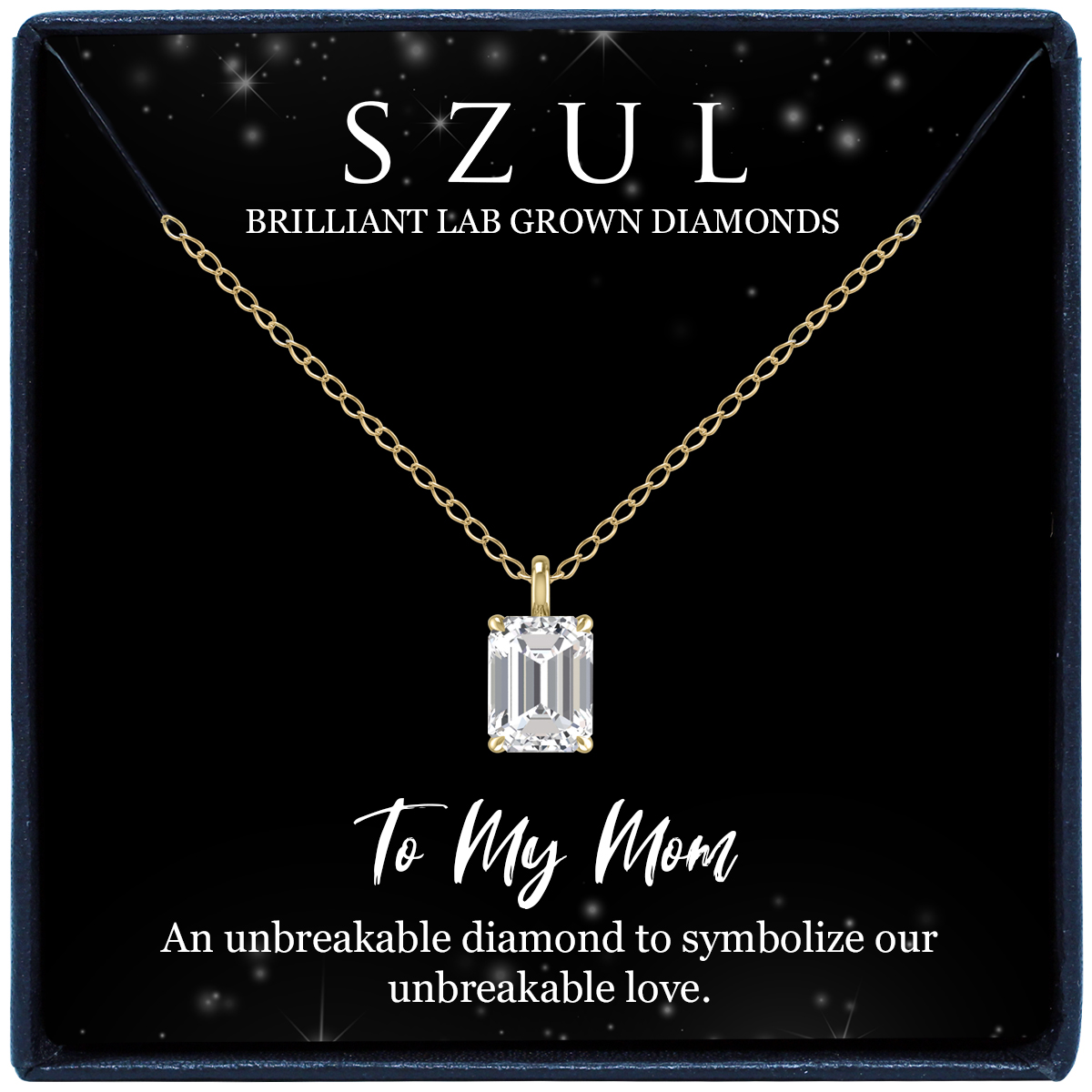 Image of Jewelry Gift For Mom - 1/4 Carat Lab Grown Emerald Cut Diamond Solitaire Pendant in 14K Yellow Gold