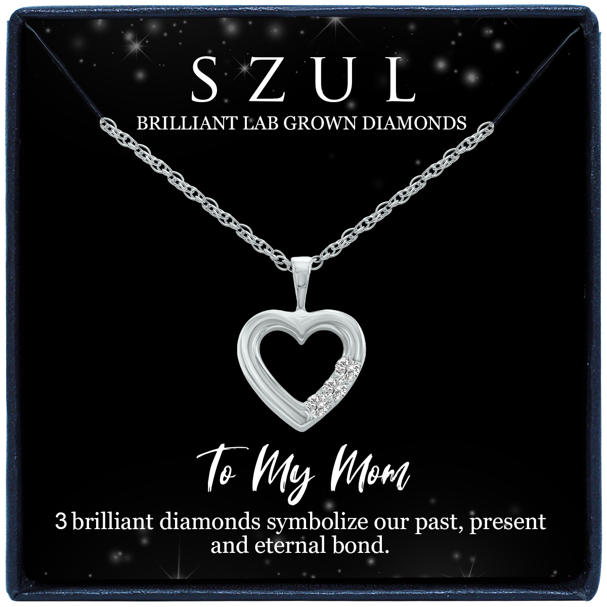 Image of Jewelry Gift For Mom - 3 Stone Lab Grown Diamond Heart Necklace in925 Sterling Silver