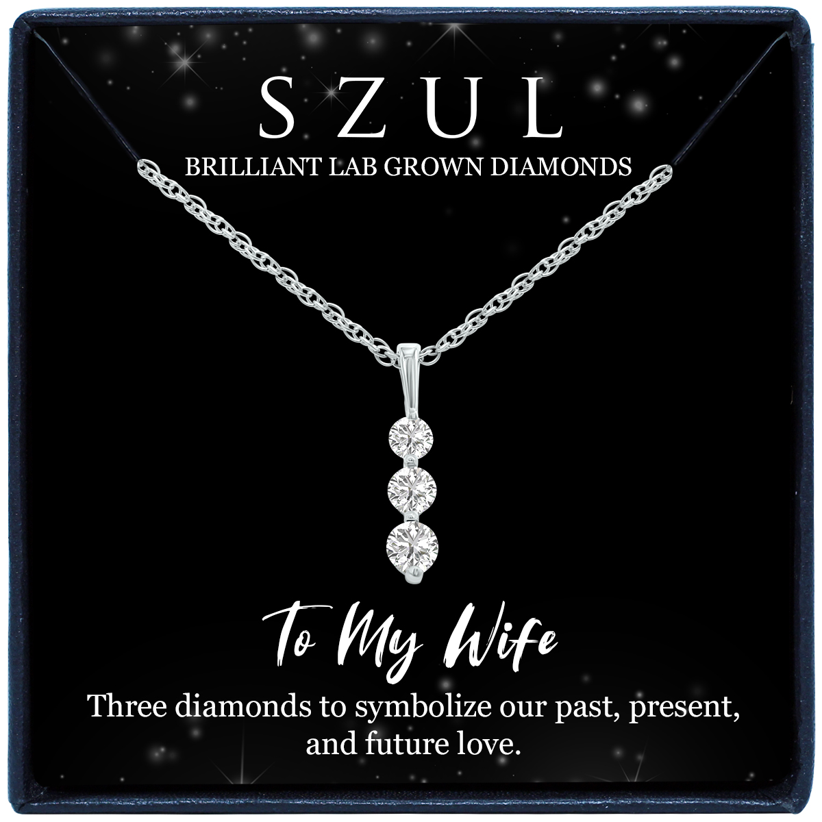 Image of Jewelry Gift for Your Wife - 1/4 Carat TW Past Present Future Three Stone Lab Grown Diamond Necklace in925 Sterling Silver (Diamond Color F-G Clarity VS1-VS2)