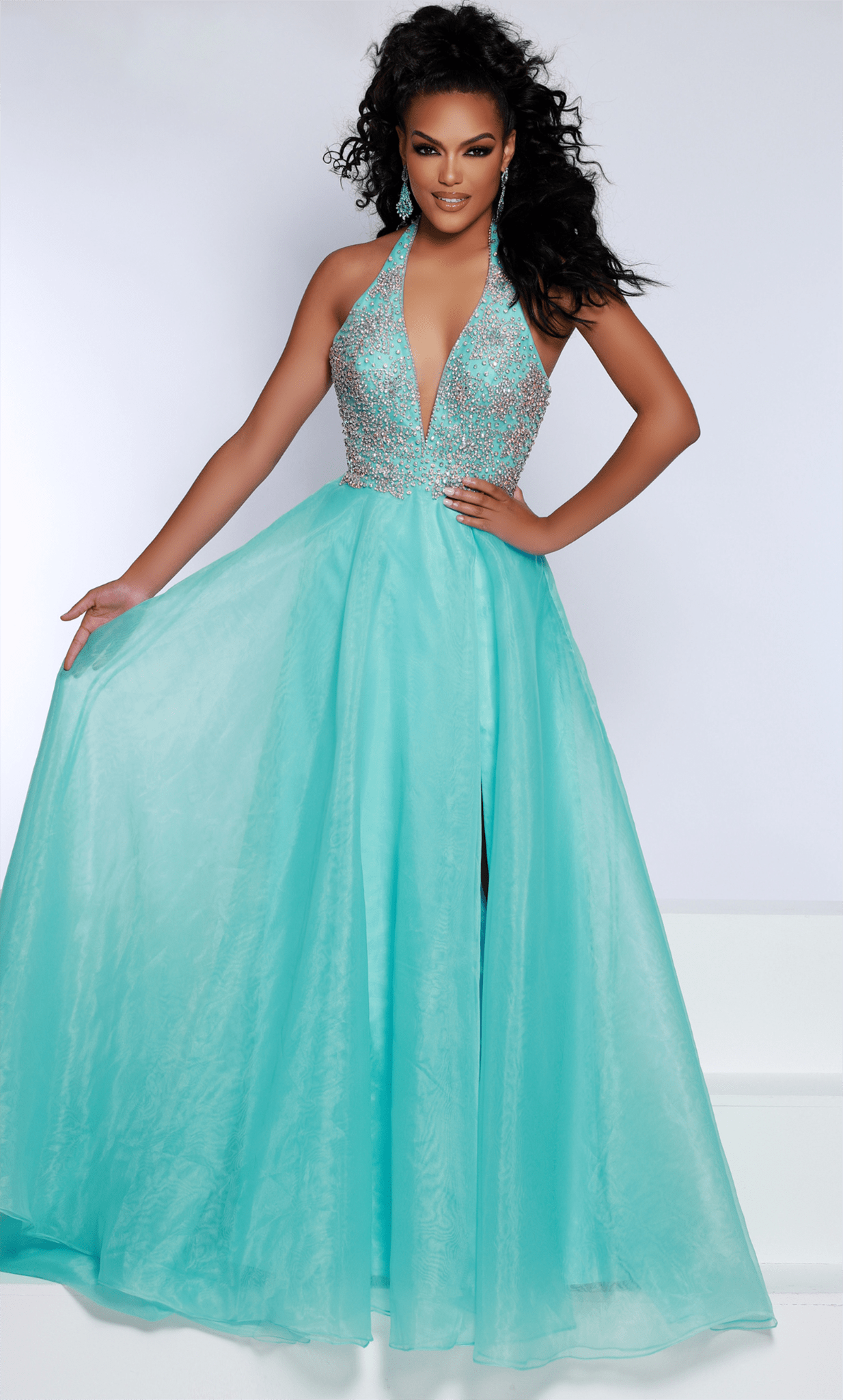 Image of Johnathan Kayne 2676 - Plunging Halter Evening Gown