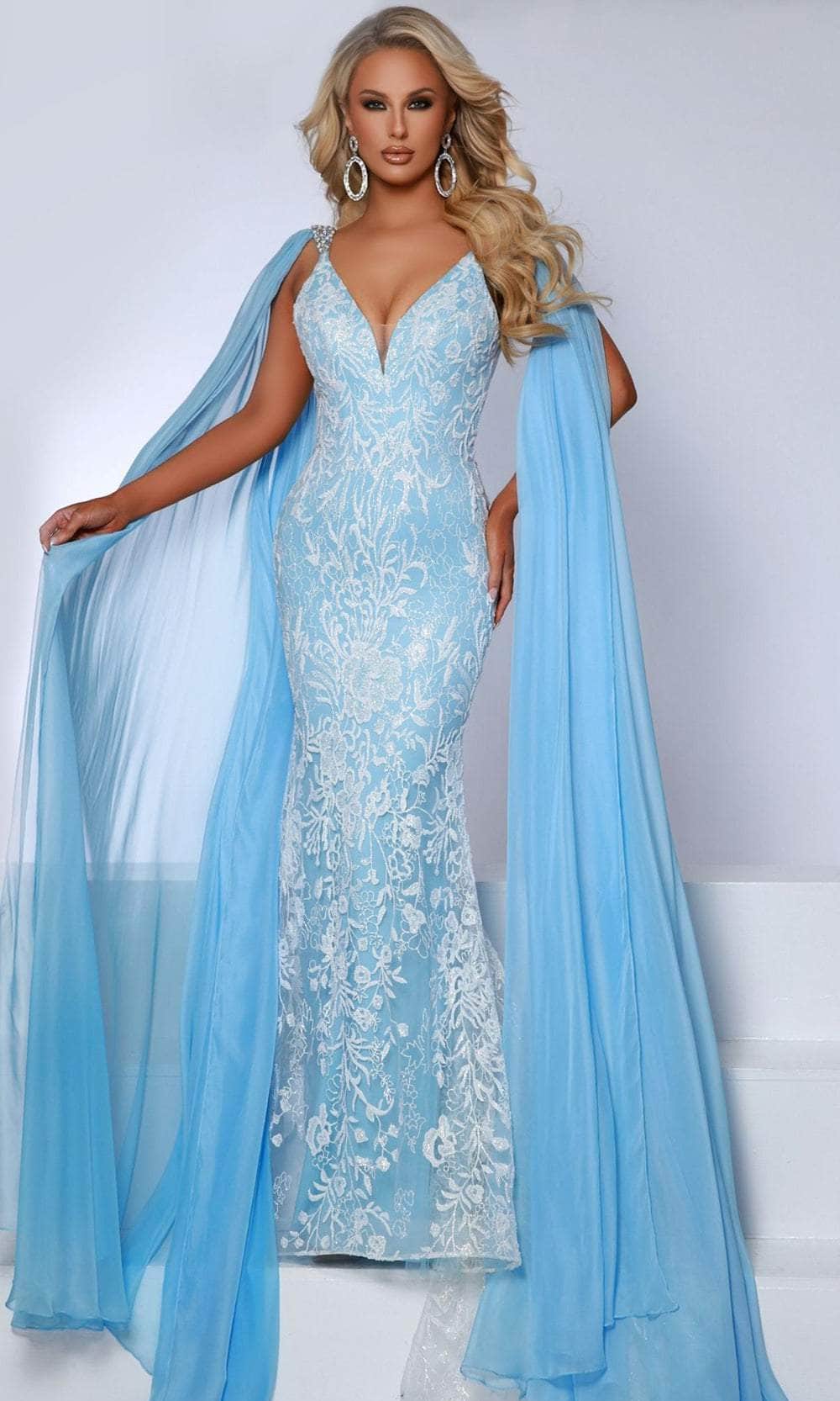 Image of Johnathan Kayne 2826 - Long Cape Embroidered Prom Dress