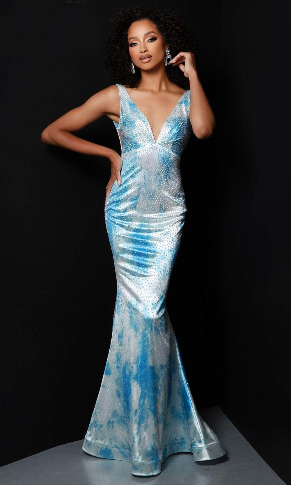 Image of Johnathan Kayne 2831 - Printed V-Neck Mermaid Prom Dress