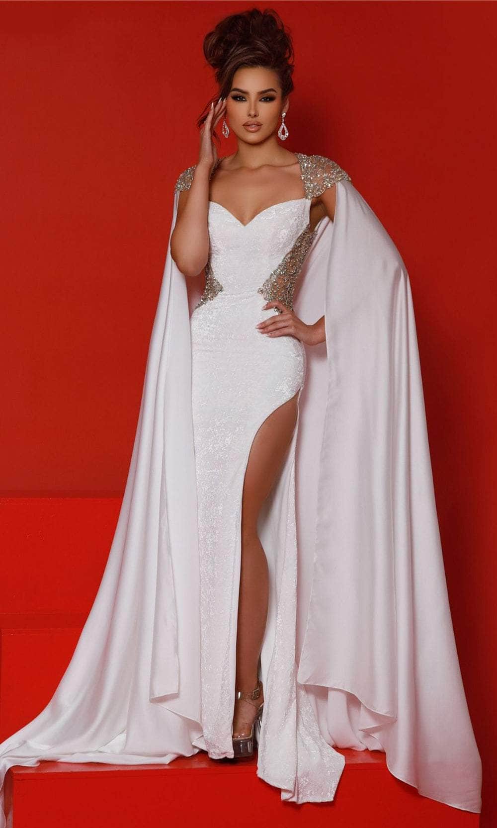 Image of Johnathan Kayne 2879 - Rhinestone Detailed Cap Sleeve Prom Dress