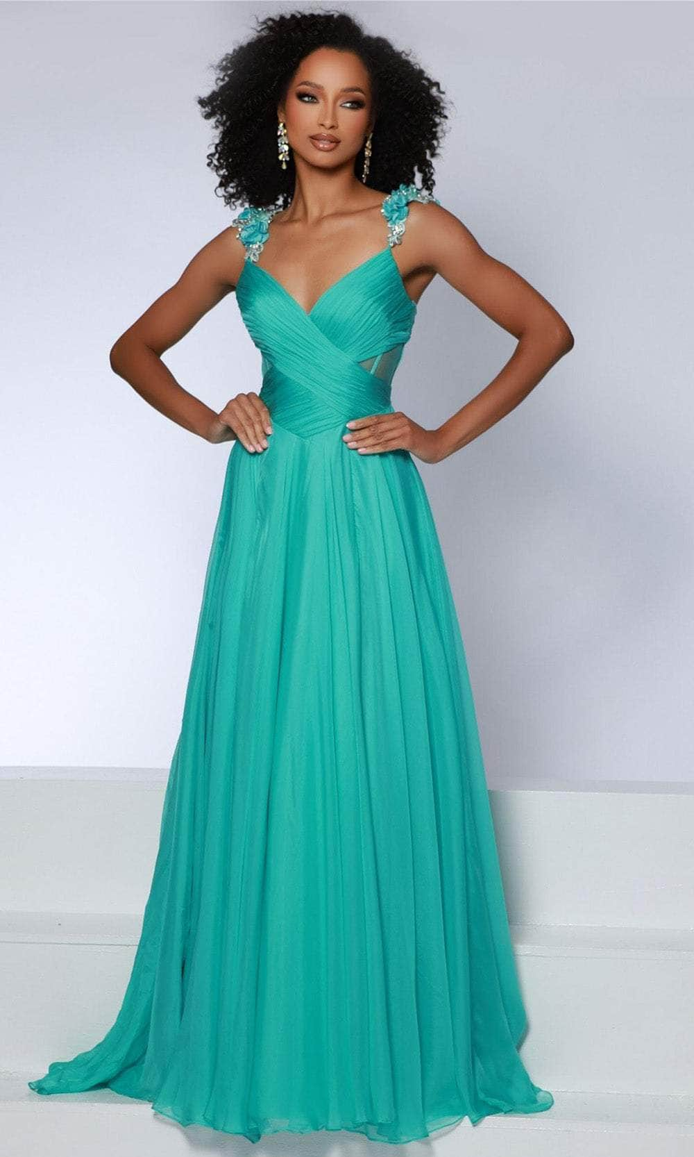 Image of Johnathan Kayne 2903 - Shirred V-Neck Evening Dress