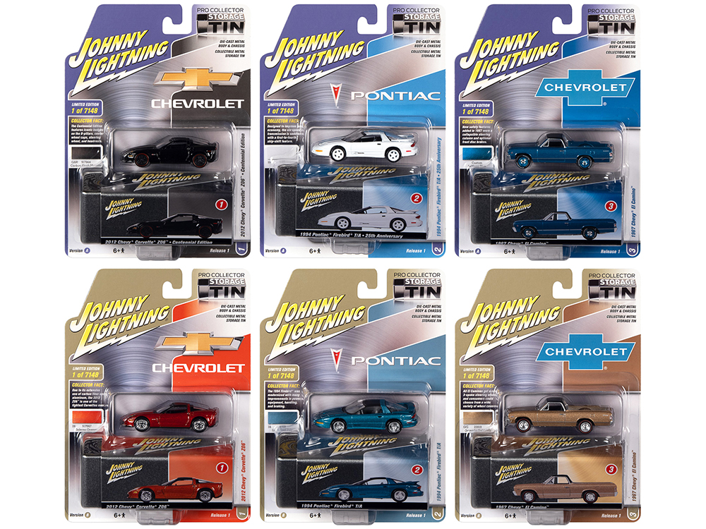 Image of Johnny Lightning Collectors Tin 2022 Set of 6 Cars Release 1 Limited Edition of 7148 pieces Worldwide 1/64 Diecast Model Cars by Johnny Lightning