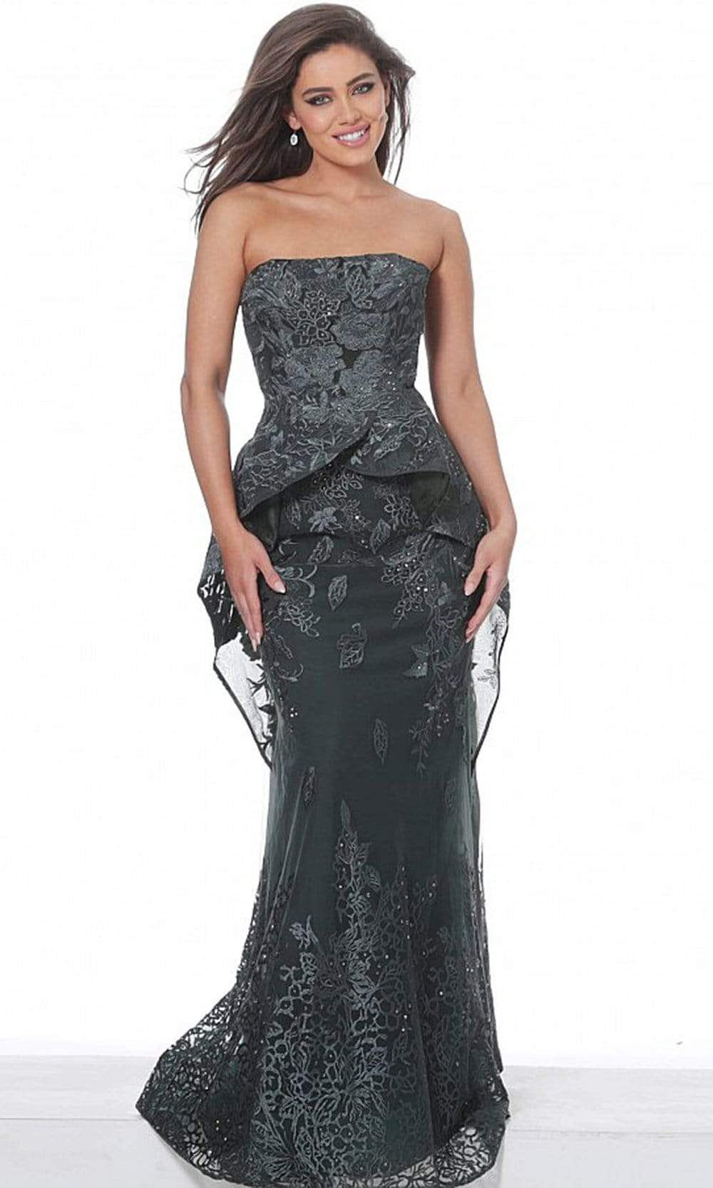 Image of Jovani - 02222 Strapless Ruffled Peplum Sheath Gown