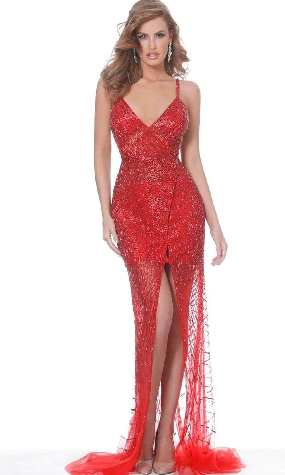 Image of Jovani - 02498 Beaded Plunging V Neck Sheath Dress