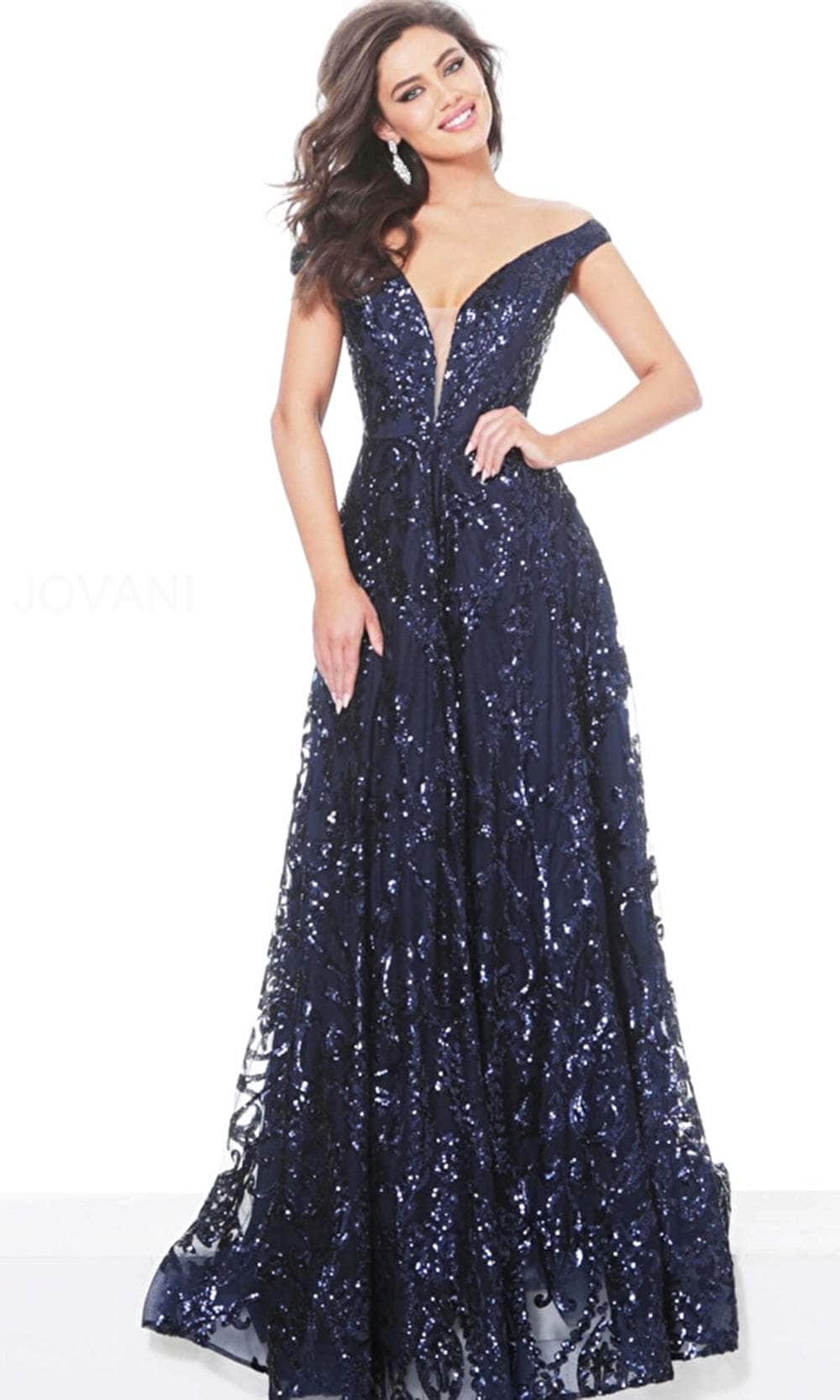 Image of Jovani 02932 - Off Shoulder Sequin Evening Dress