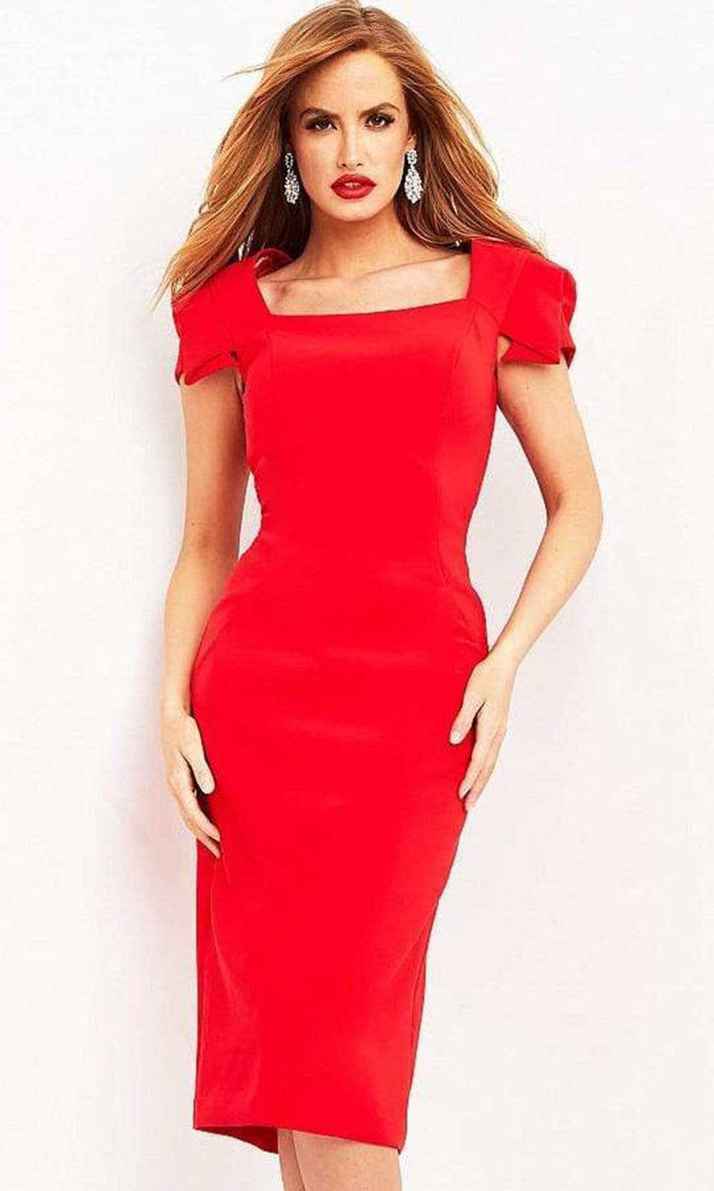 Image of Jovani - 03808 Square Neck Simple Midi Dress