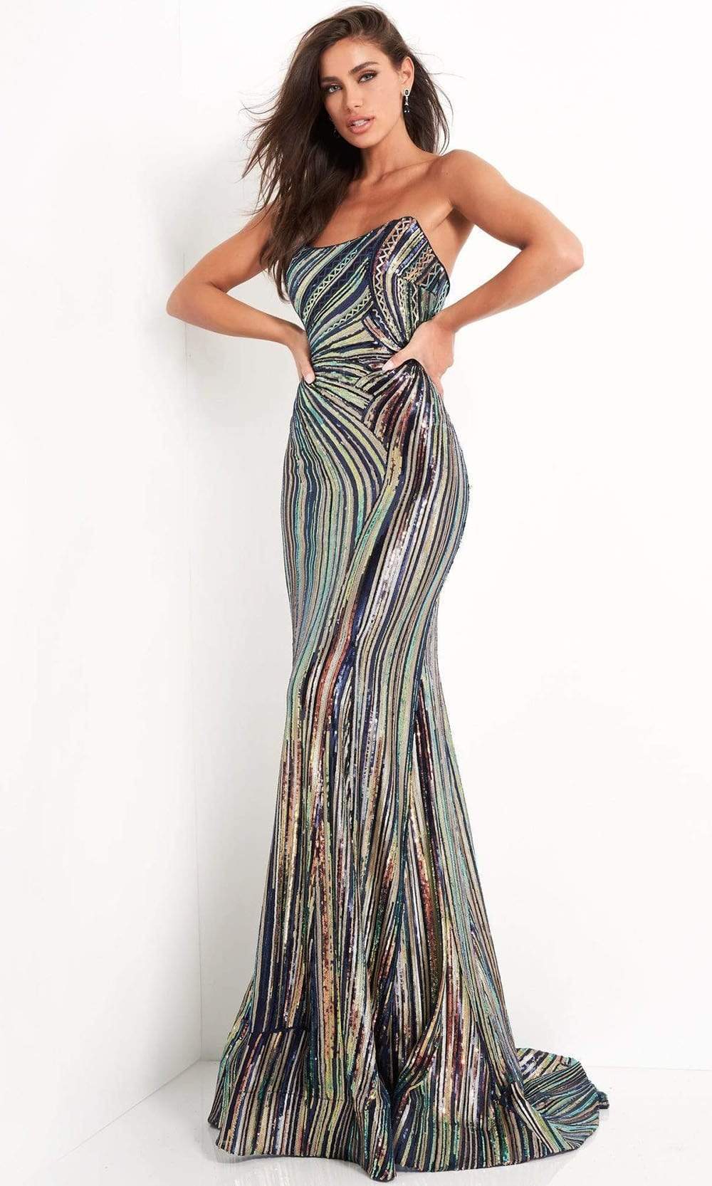 Image of Jovani - 04810 Strapless Geometric Sequined Dress