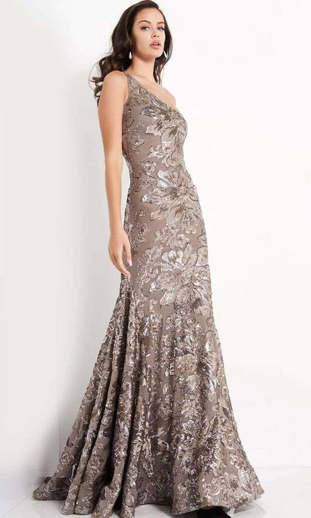 Image of Jovani - 05076 One Shoulder Sequin Embroidered Mermaid Gown