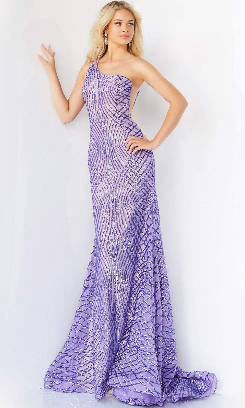 Image of Jovani - 06517 One Shoulder Sequin Embellished Prom Dress