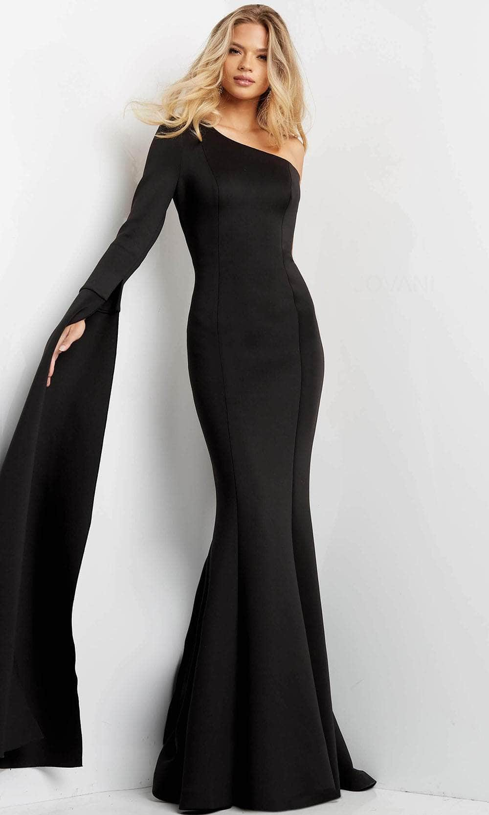 Image of Jovani 07128 - Split Sleeve Cascade Evening Dress