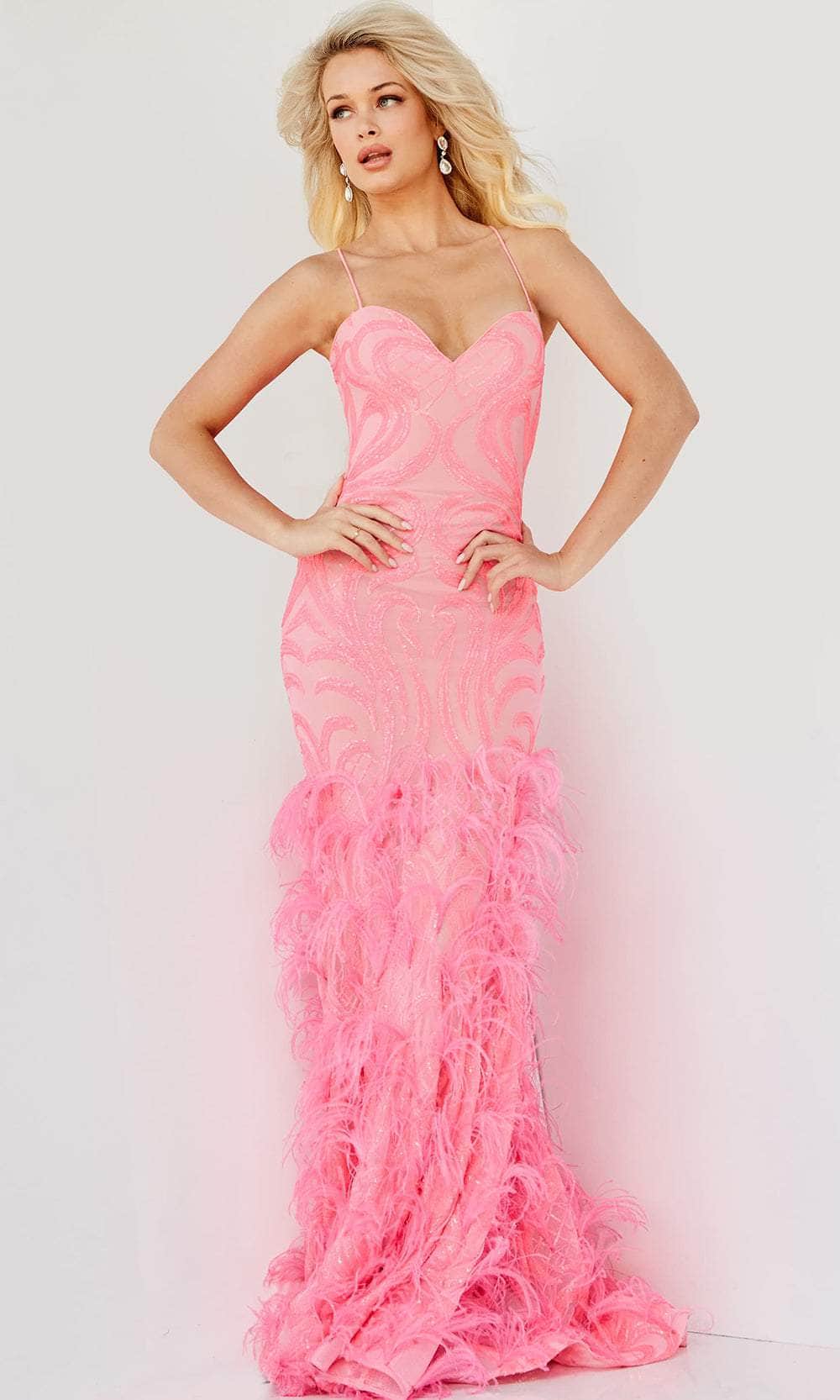 Image of Jovani 07425 - Sweetheart Sequin Feathered Prom Dress