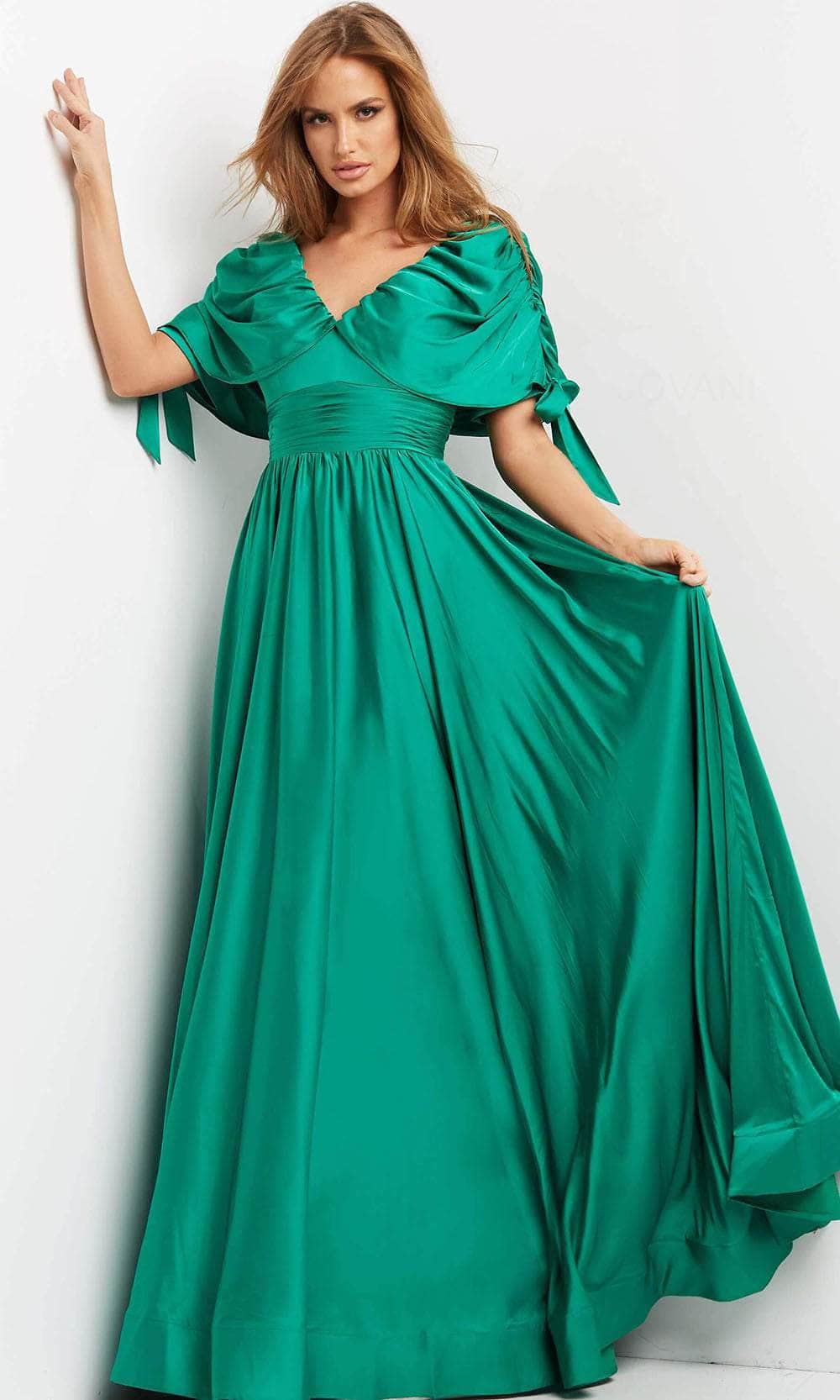Image of Jovani 07504 - Cap Sleeve A-Line Evening Dress