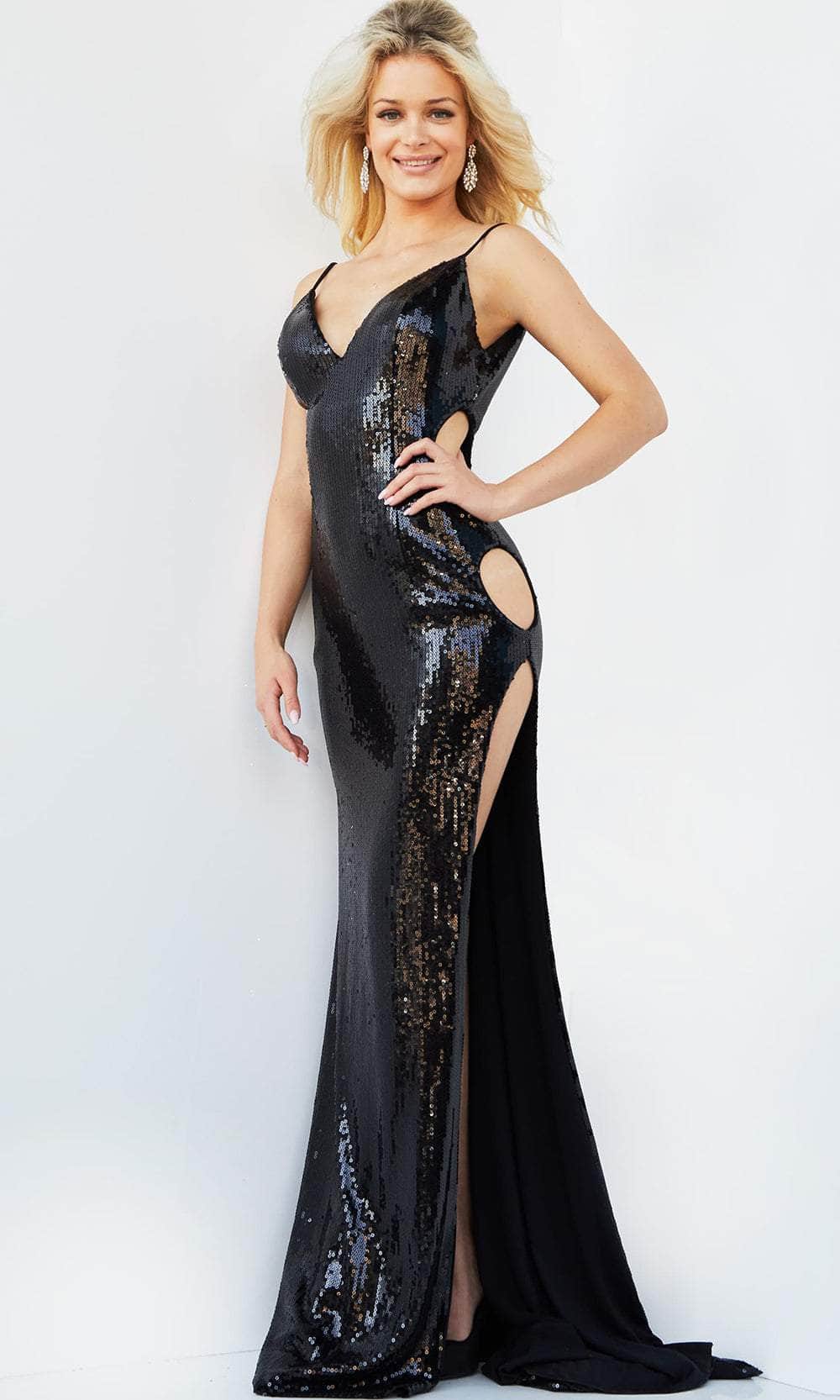 Image of Jovani 07532 - V-Neck Cutout Sequin Prom Dress