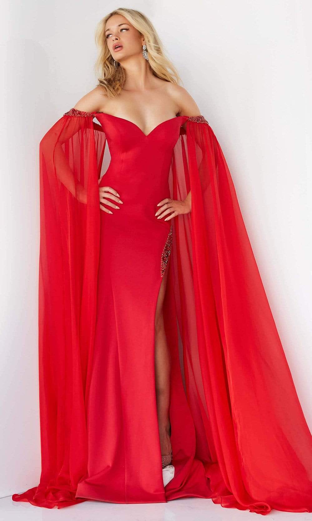 Image of Jovani - 07652 Cascading Drape Off Shoulder Gown