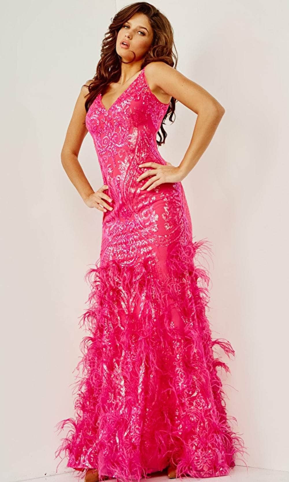 Image of Jovani 07808 - Feathered Skirt Evening Gown