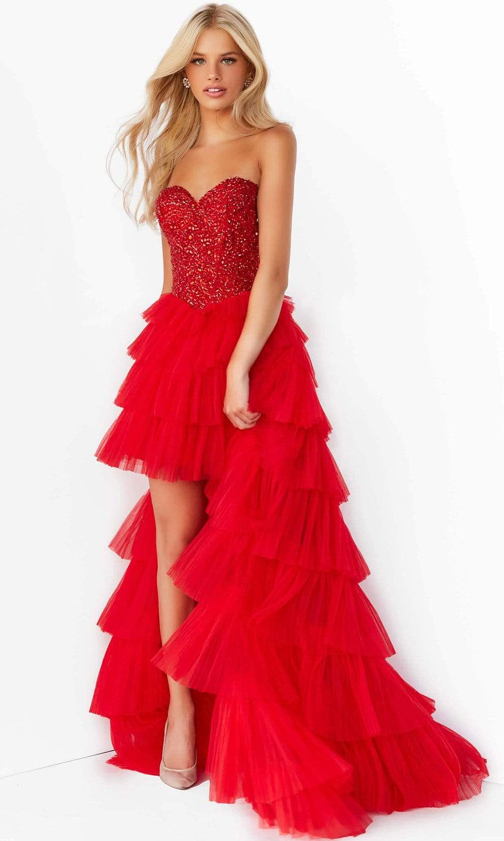 Image of Jovani - 08100 Bedazzled Strapless High Low Dress