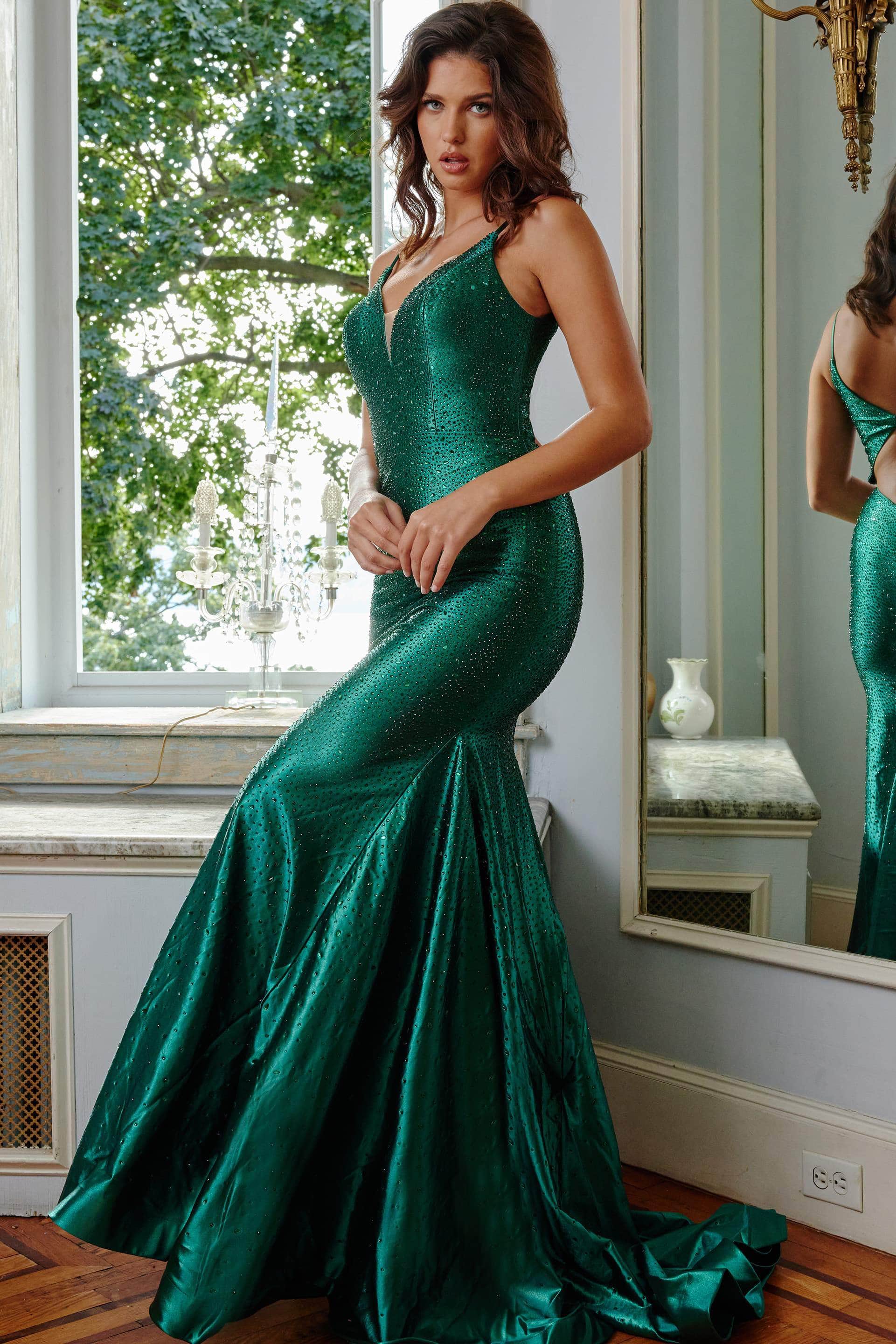Image of Jovani - 08157 Embellished Plunging Sweetheart Long Gown