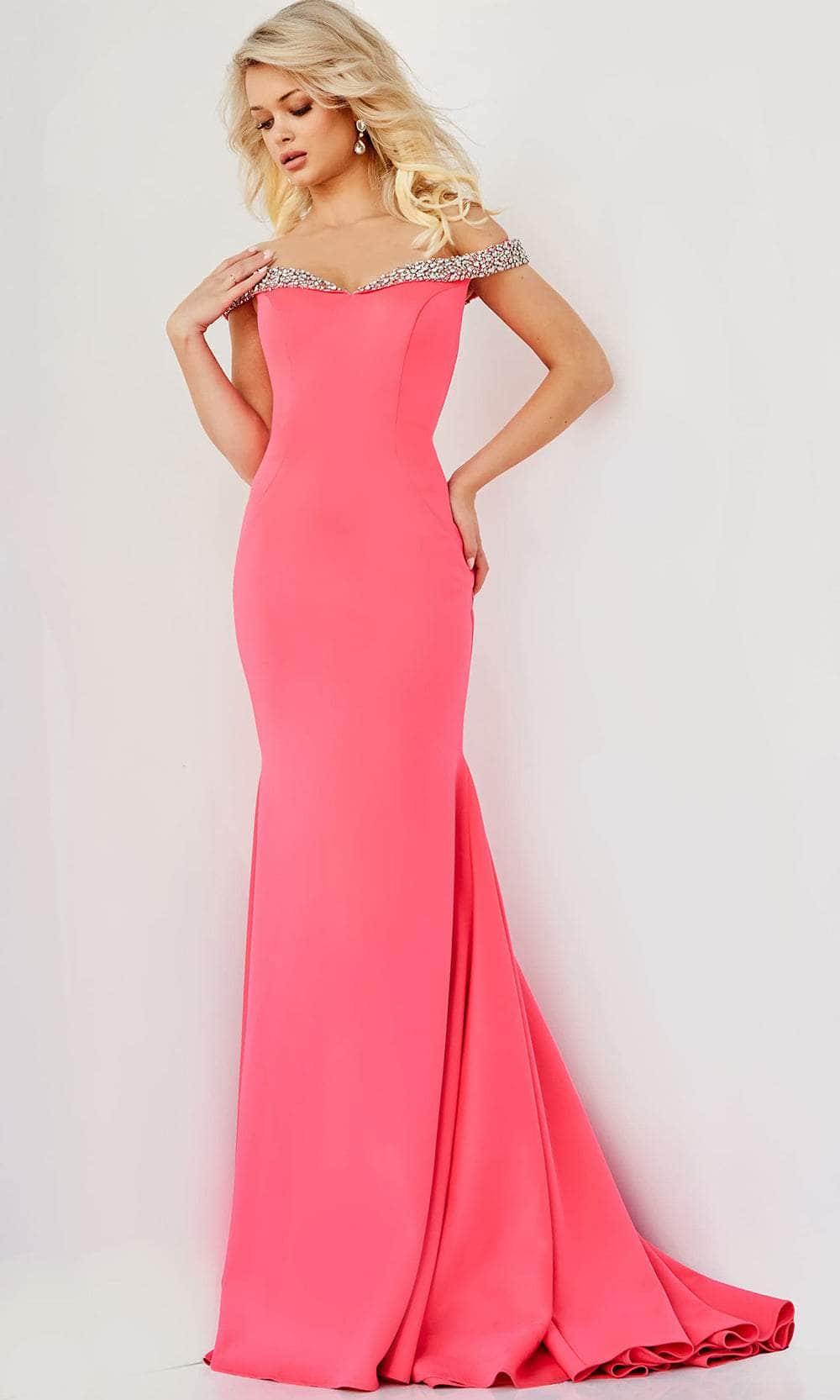 Image of Jovani 08436 - Jewel Off Shoulder Prom Dress