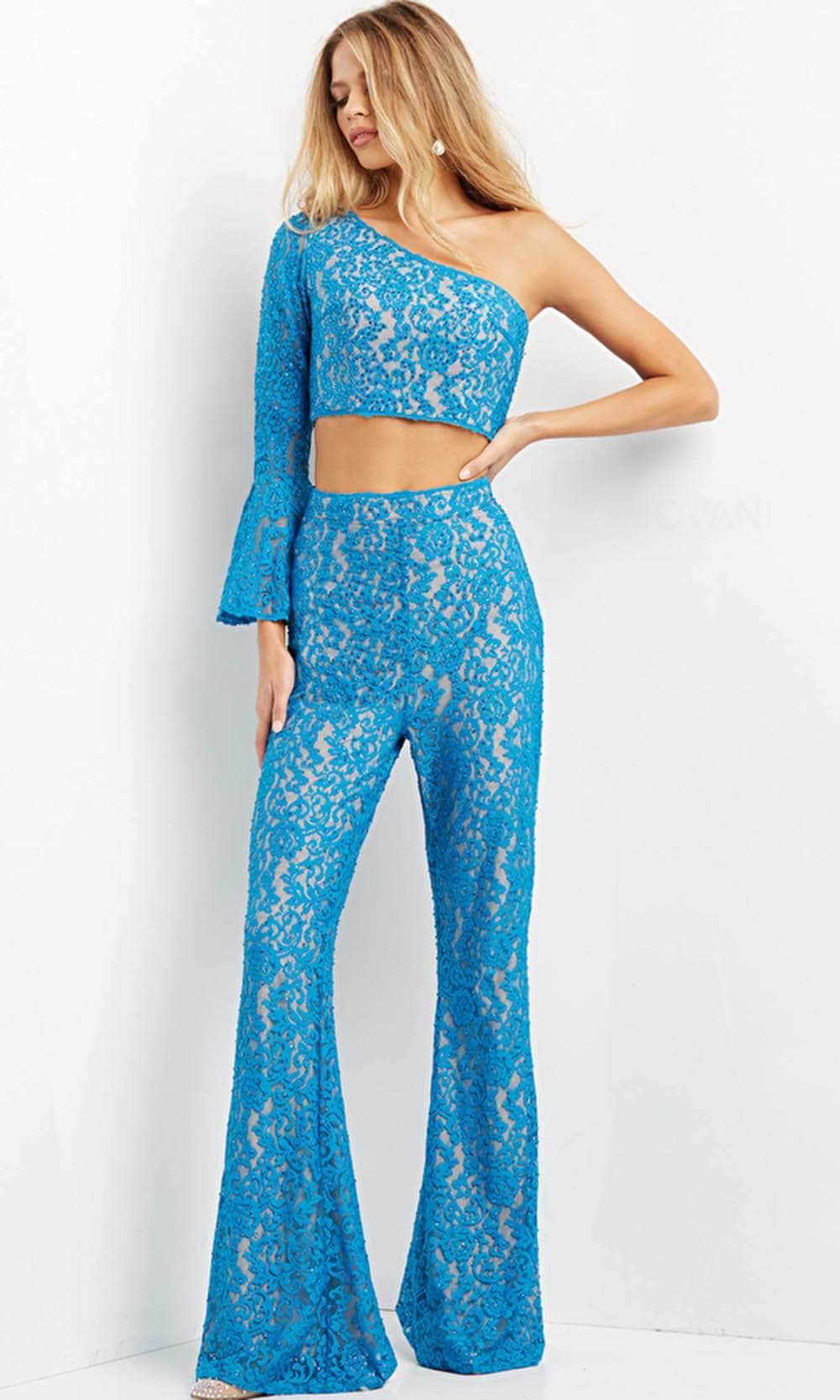 Image of Jovani 08693 - Asymmetric Neck Two Piece Jumpsuit