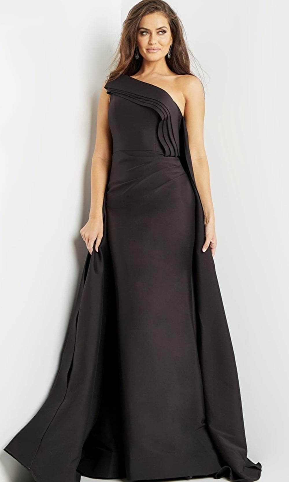 Image of Jovani 09203 - Asymmetrical Pleated Evening Gown
