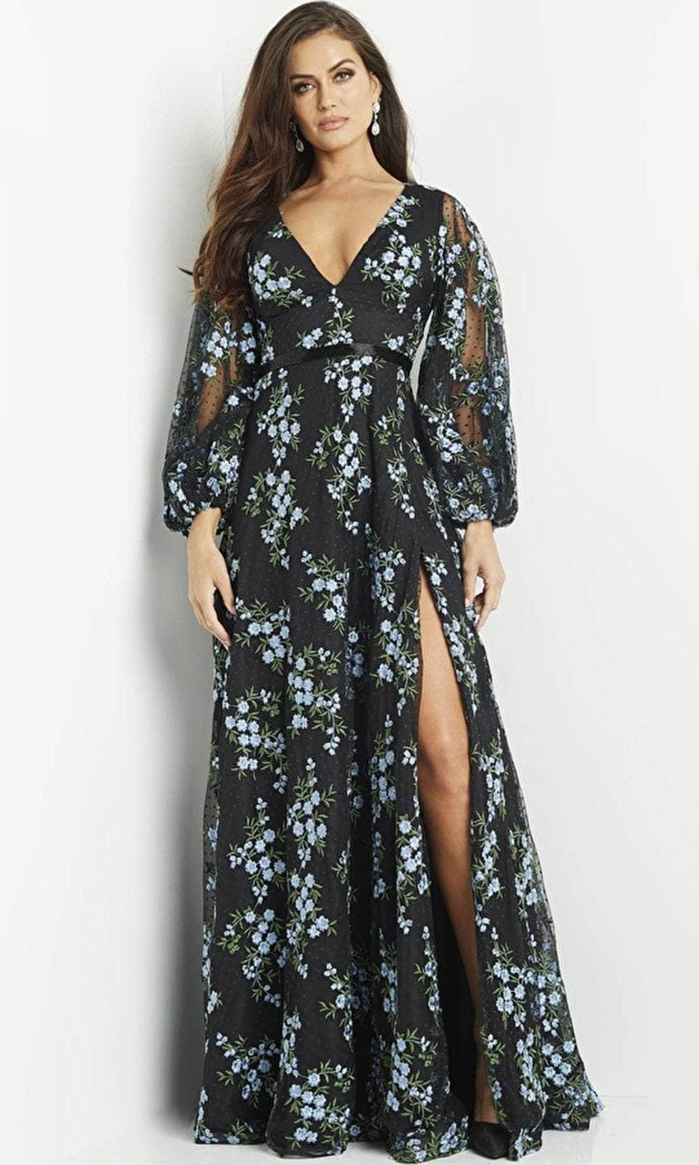 Image of Jovani 09446 - Floral Print Maxi Evening Dress