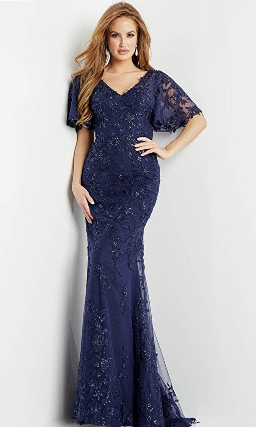 Image of Jovani 09591 - Laced Angel Sleeves Evening Dress