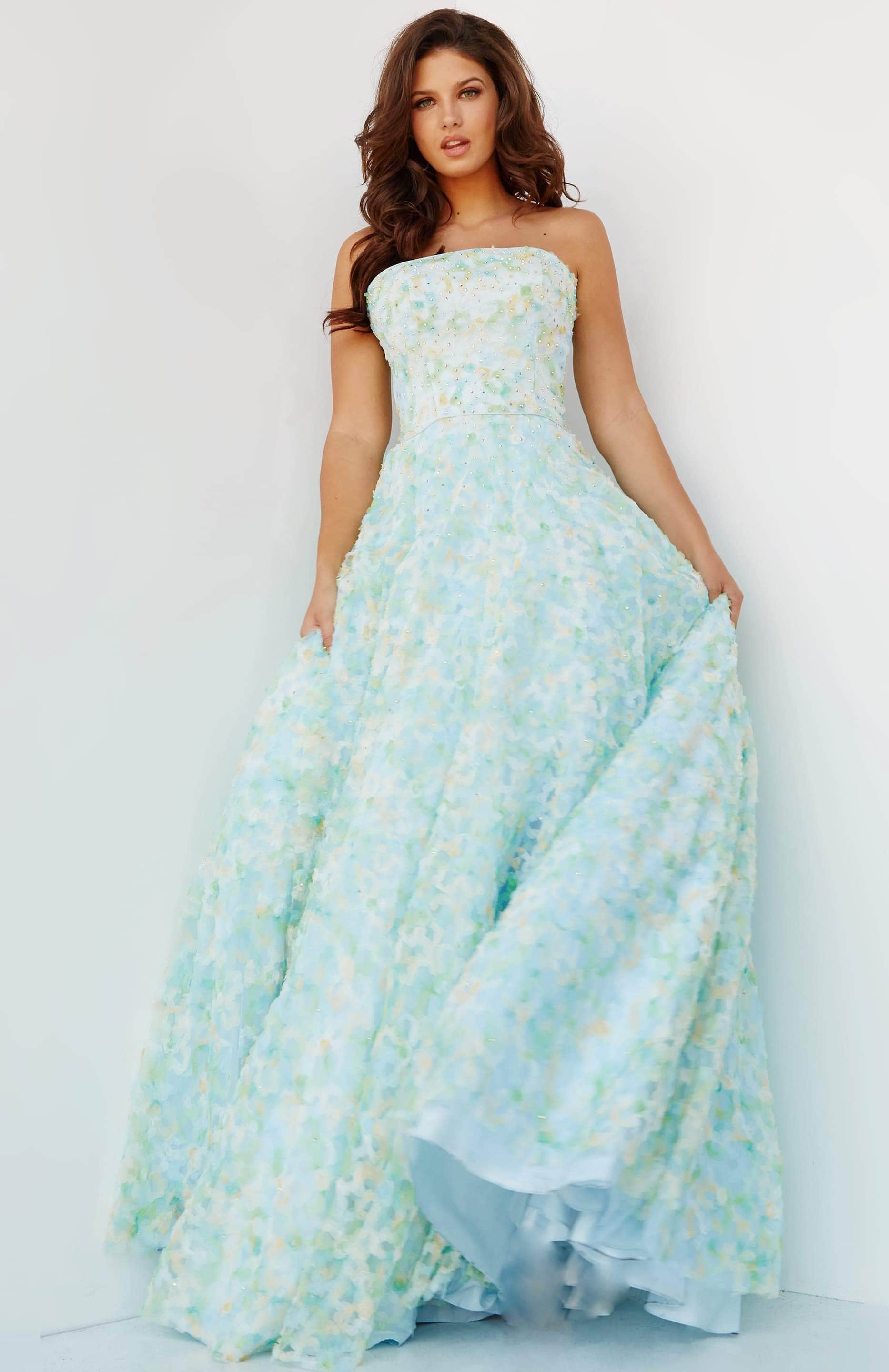 Image of Jovani 09765 - Strapless Floral A-Line Prom Dress