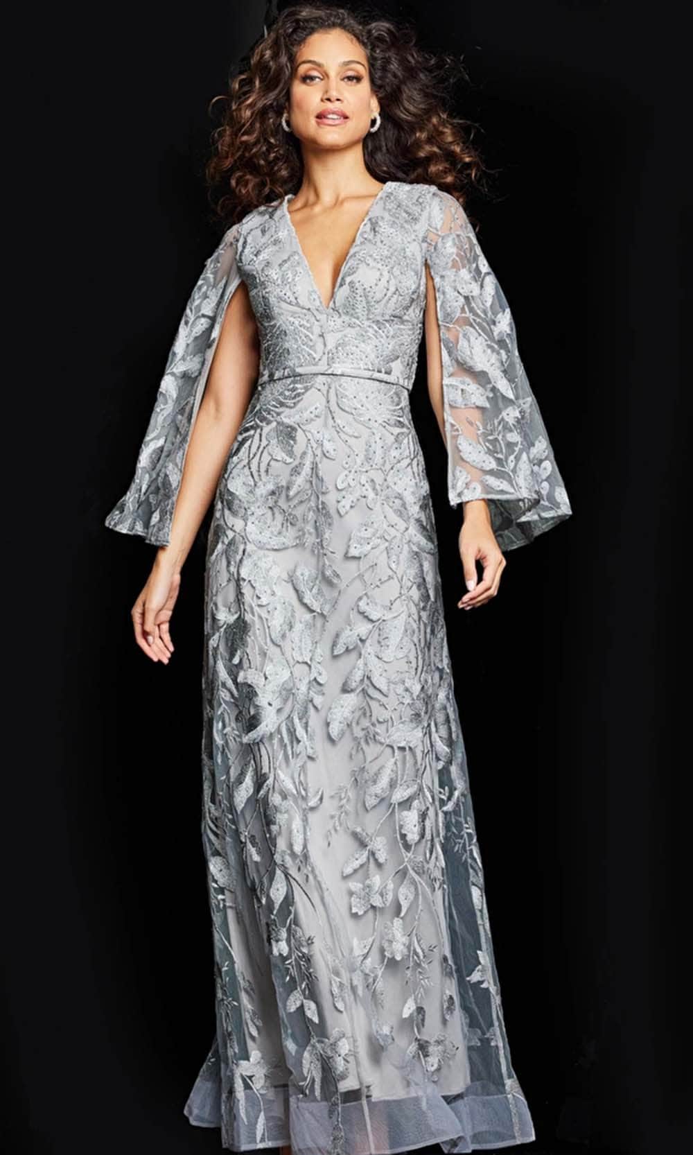 Image of Jovani 09809 - Split Sleeve Lace Evening Dress