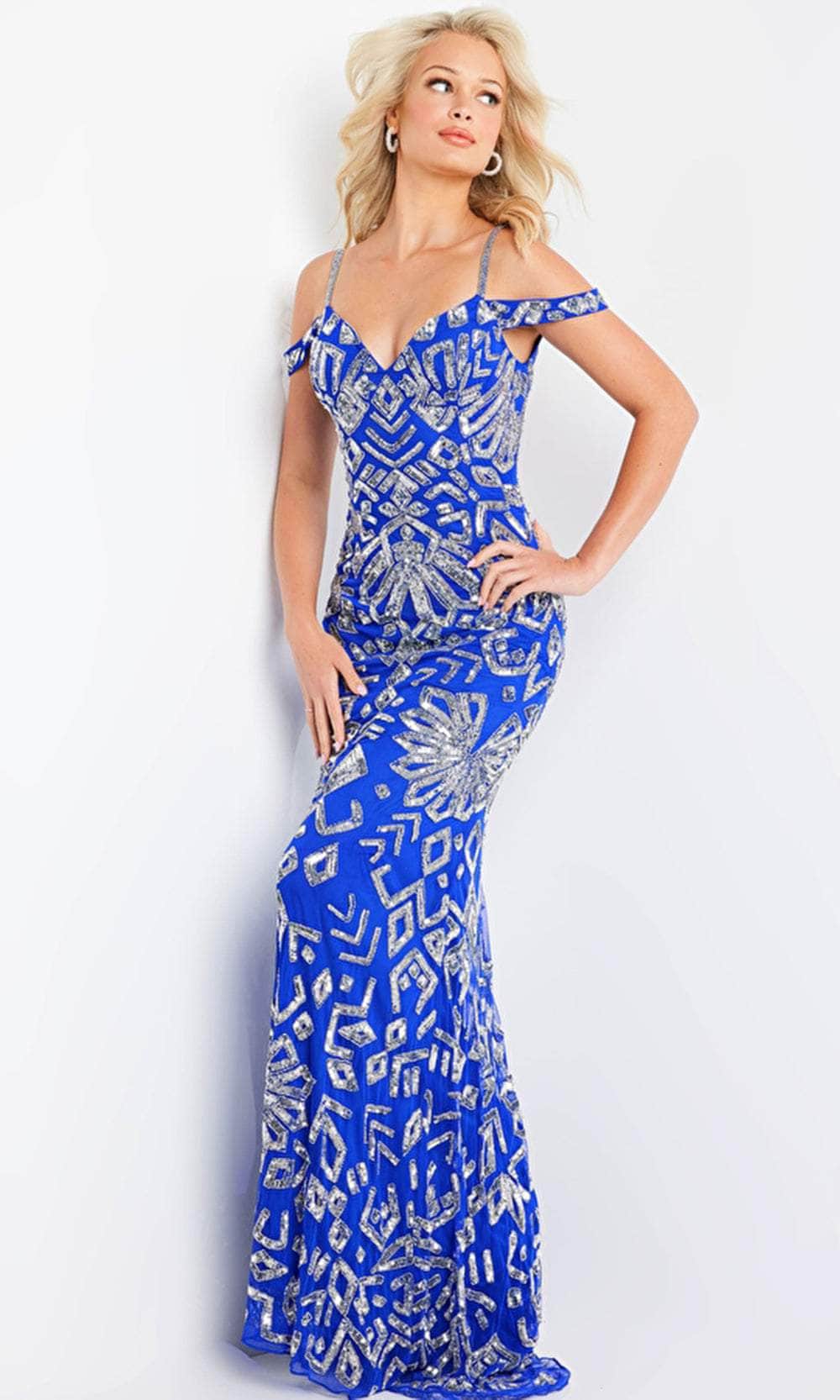 Image of Jovani 09905 - Sequined Off-Shoulder Evening Dress