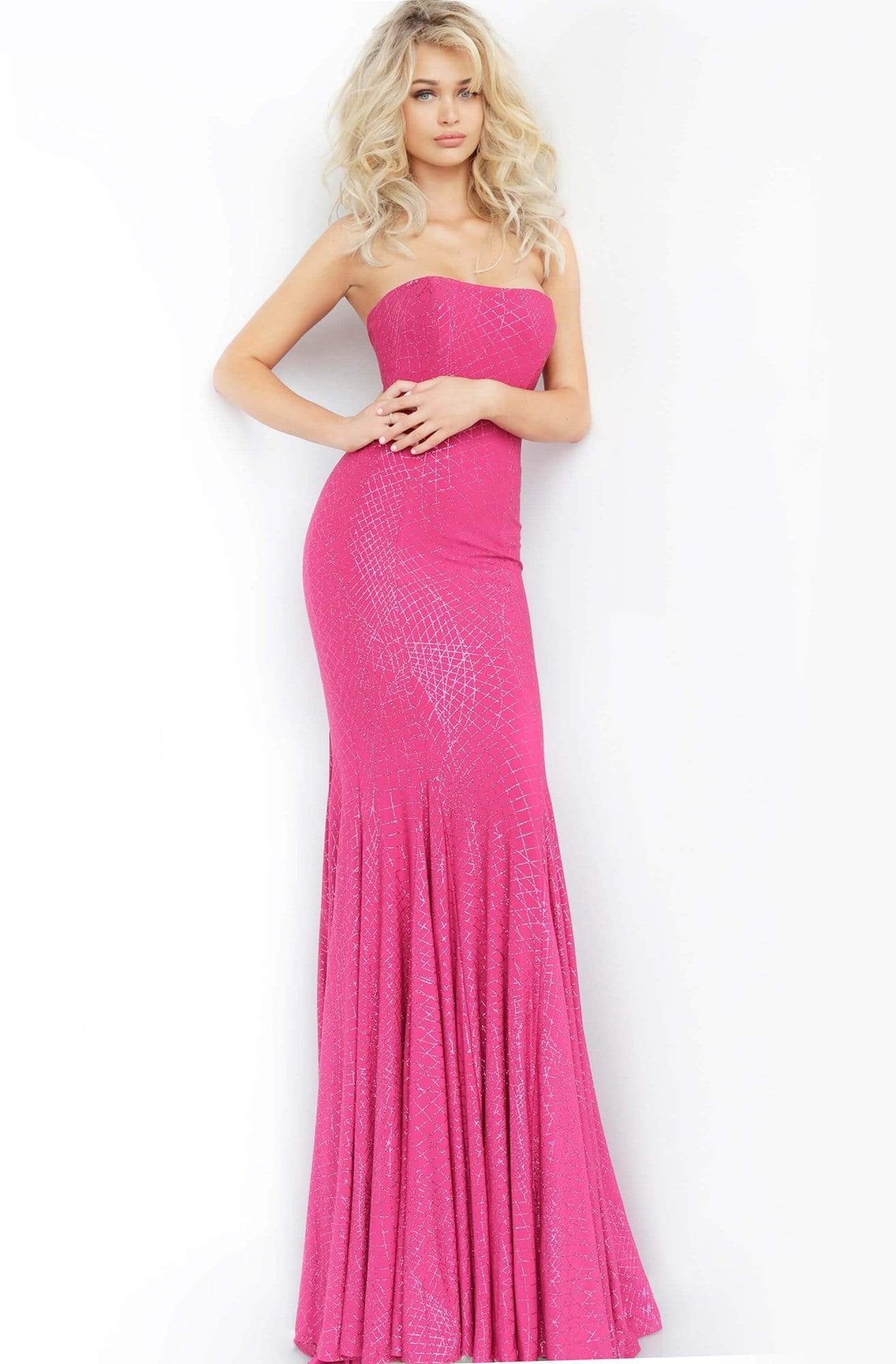 Image of Jovani - 1121 Strapless Lattice Rendered Mermaid Gown