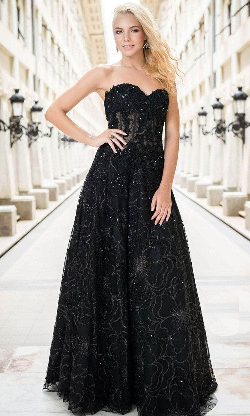 Image of Jovani 14913 - Strapless Applique Corset Prom Dress
