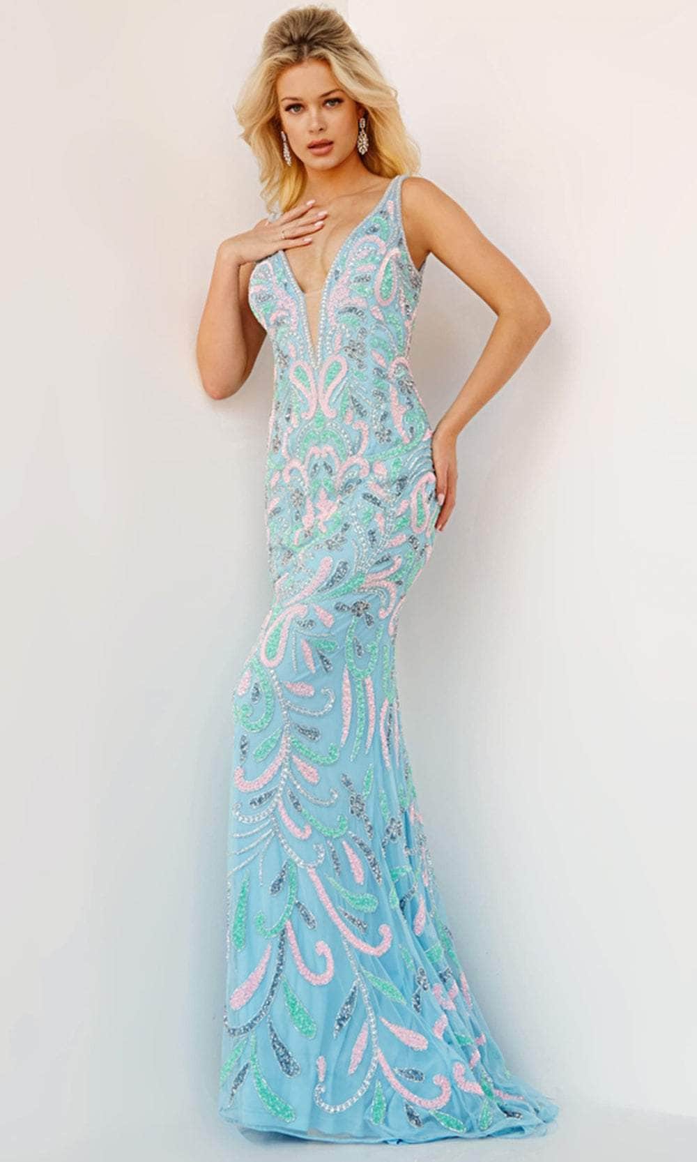 Image of Jovani 23511 - Bejeweled Allover Plunging Gown
