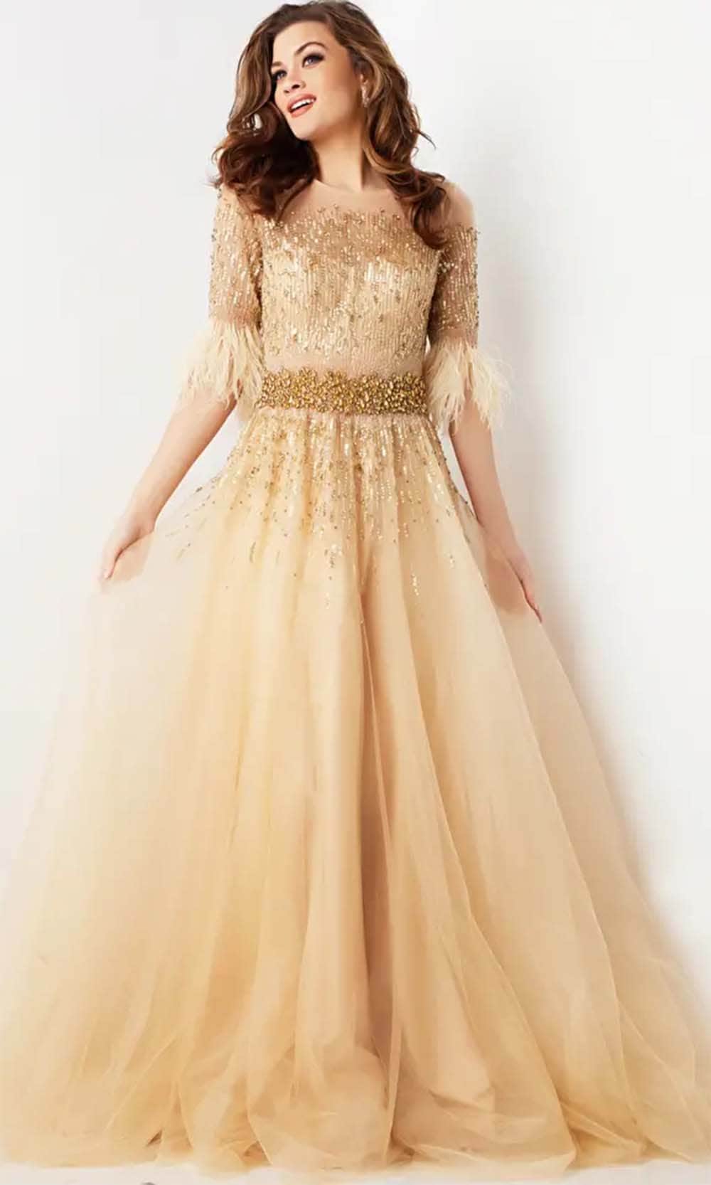 Image of Jovani 23629 - Sequin Embellished Short Sleeve Prom Gown